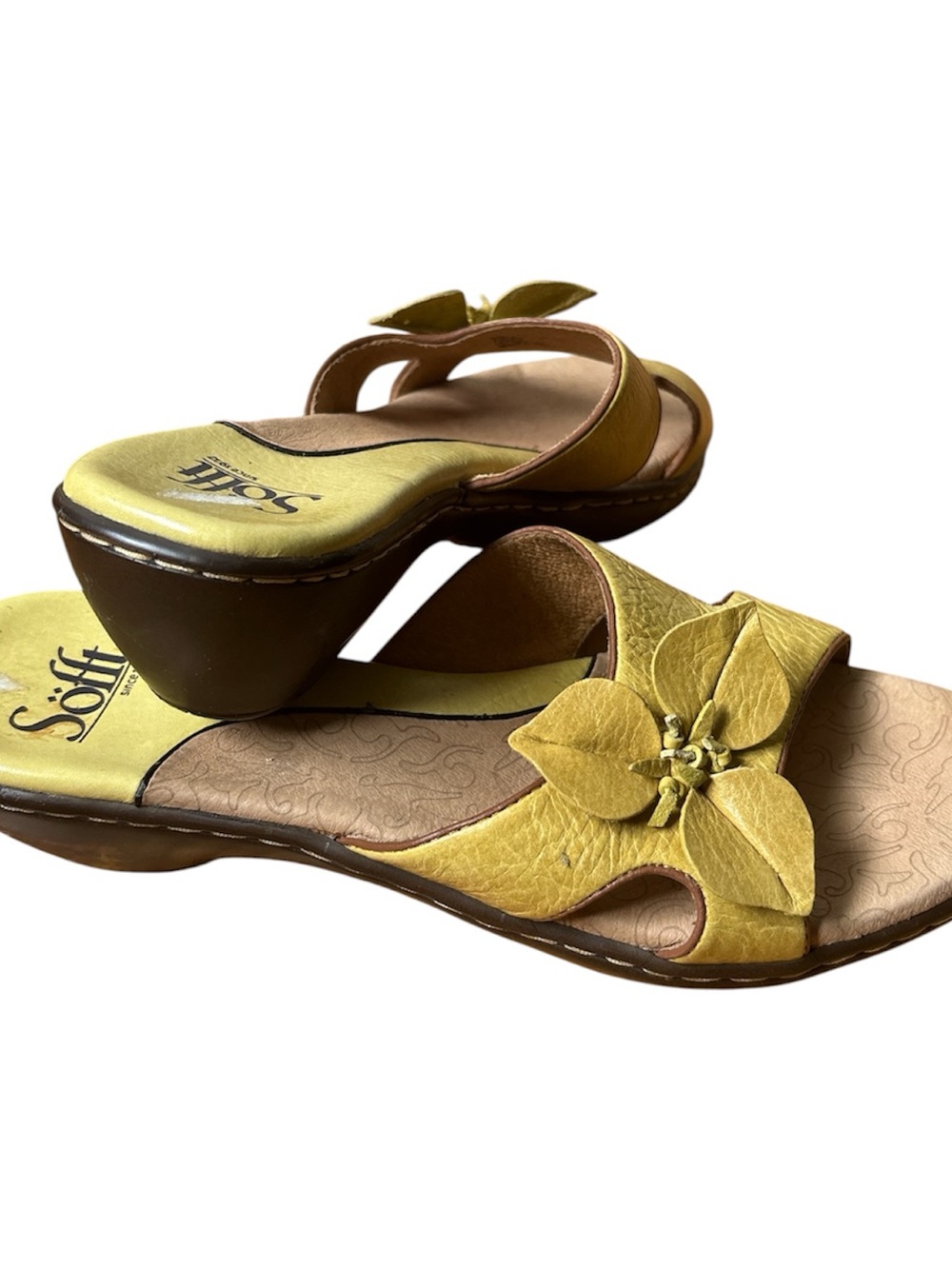 Sofft Women's Mustard Yellow Slide Sandals with Floral Accent - Picture 2 of 9